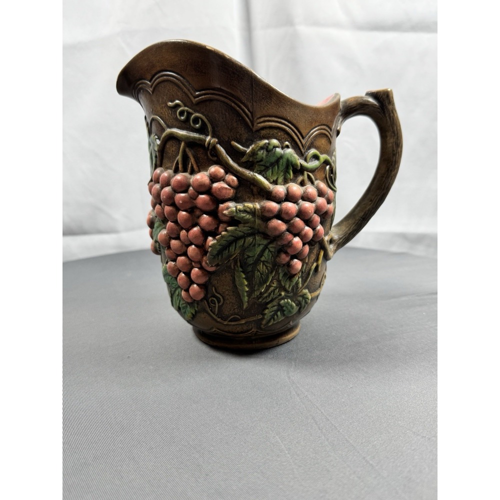 MCM 1979 Studio Pottery Pitcher 7" Grapevines Glazed Artisan Signed GrannieCore